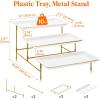 Lifewit 3 Tier Serving Tray for Party, 12″ x 6.5″ Plastic Tiered Food Serving Platters, White Rotatable Tiered Tray Stand with Gold Collapsible Metal Stand, Dessert Table Display Set for Buffet(12″ x 6.5″)