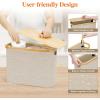 Lifewit 30L Toilet Paper Storage Holder for 12 to 16 Rolls, Free Standing Toilet Paper Basket Stand with Bamboo Lid, Collapsible Fabric Bathroom Organizer Box for Mega Rolls, Large, White(Beige)