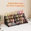 Lifewit 4 Tier Clear Display Riser Stand with Decorative Secure Fences, Tool-free Assembly, Plastic 12 Inch Perfume Organizer, Display for Figures, Cupcake, Dessert, 1-pack(Black)