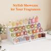 Lifewit 4 Tier Clear Display Riser Stand with Decorative Secure Fences, Tool-free Assembly, Plastic 12 Inch Perfume Organizer, Display for Figures, Cupcake, Dessert, 1-pack(White)