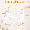 Lifewit 4 Tier Clear Display Riser Stand with Decorative Secure Fences, Tool-free Assembly, Plastic 12 Inch Perfume Organizer, Display for Figures, Cupcake, Dessert, 1-pack(Clear)