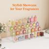 Lifewit 4 Tier Clear Display Riser Stand with Decorative Secure Fences, Tool-free Assembly, Plastic 12 Inch Perfume Organizer, Display for Figures, Cupcake, Dessert, 1-pack(Clear)