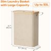 Lifewit 65L Slim Laundry Hamper with Lid, Narrow Laundry Basket with Removable Bag & Bamboo Handles, Fodable Thin Dirty Clothes Hamper for Laundry Collapsible Bin for Bathroom Bedroom Dorm, Dark Gray(Beige)