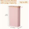 Lifewit 65L Slim Laundry Hamper with Lid, Narrow Laundry Basket with Removable Bag & Bamboo Handles, Fodable Thin Dirty Clothes Hamper for Laundry Collapsible Bin for Bathroom Bedroom Dorm, Dark Gray(Pink)