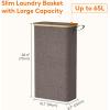 Lifewit 65L Slim Laundry Hamper with Lid, Narrow Laundry Basket with Removable Bag & Bamboo Handles, Fodable Thin Dirty Clothes Hamper for Laundry Collapsible Bin for Bathroom Bedroom Dorm, Dark Gray(Brown)