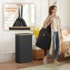 Lifewit 65L Slim Laundry Hamper with Lid, Narrow Laundry Basket with Removable Bag & Bamboo Handles, Fodable Thin Dirty Clothes Hamper for Laundry Collapsible Bin for Bathroom Bedroom Dorm, Dark Gray(Black)