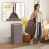 Lifewit 65L Slim Laundry Hamper with Lid, Narrow Laundry Basket with Removable Bag & Bamboo Handles, Fodable Thin Dirty Clothes Hamper for Laundry Collapsible Bin for Bathroom Bedroom Dorm, Dark Gray(Brown)