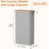 Lifewit 65L Slim Laundry Hamper with Lid, Narrow Laundry Basket with Removable Bag & Bamboo Handles, Fodable Thin Dirty Clothes Hamper for Laundry Collapsible Bin for Bathroom Bedroom Dorm, Dark Gray(Silver Grey)