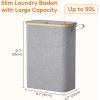 Lifewit 65L Slim Laundry Hamper with Lid, Narrow Laundry Basket with Removable Bag & Bamboo Handles, Fodable Thin Dirty Clothes Hamper for Laundry Collapsible Bin for Bathroom Bedroom Dorm, Dark Gray(Gray)