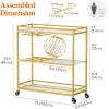 Lifewit Bar Cart Gold, 3 Tier Wine Rolling Cart with Lockable Wheels, 12 Glass Holders and 4 Wine Rack, Home Serving Drink Liquor Cart for Kitchen Dining Living Room, 31.6″ x 13.1″ x 33.9″, Gold