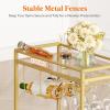Lifewit Bar Cart, Home Serving Cart with 2 Tier Glass Shelves, Liquor Rolling Cart with Lockable Wheels, Glass Holder and Wine Rack, Beverage Cart for Kitchen Dining Living Room, Gold(modern)