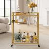 Lifewit Bar Cart, Home Serving Cart with 2 Tier Glass Shelves, Liquor Rolling Cart with Lockable Wheels, Glass Holder and Wine Rack, Beverage Cart for Kitchen Dining Living Room, Gold(modern)