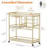 Lifewit Bar Cart for The Home, 3 Tier Drink Cart with Lockable Wheels, 12 Wine Rack and 3 Rows Glass Holders, Liquor Serving Cart for Kitchen Dining Livingroom, 31.6″ x 13.1″ x 33.9″, Gold(Gold)