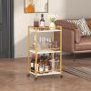 Lifewit Bar Cart for The Home, 3 Tier Small Rolling Wine Cart, Drink Serving Cart with Lockable Wheels, Mini Liquor Utility Cart for Kitchen Dining Living Room, 17″ x 11.8″ x 32.1″, Gold(Gold)