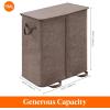 Lifewit Double Laundry Hamper with Lid and Removable Laundry Bags, Large Collapsible 2 Dividers Dirty Clothes Basket with Handles for Bedroom, Laundry Room, Closet, Bathroom, College, 136L Gray(Brown)