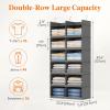 Lifewit Dual-Row 6 Tier Shelf Hanging Closet Organizer and Storage, Clothes Storage Shelves with 3 Sturdy Hooks for Clothing Organization, Foldable Dorm Room Essentials, 12 Sections Grey(Grey)
