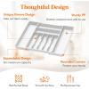 Lifewit Expandable Silverware Drawer Organizer, 16.7 inches Deep Adjustable Utensil Cutlery Tray for kitchen, Plastic Flatware Spoon Fork Knives Holder Storage Divider, 7 Compartment, 1 Pack, White(White)