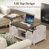 Lifewit Farmhouse Double Lift Top Coffee Table with Sliding Barn Doors, Wood Square Center Table with Large Hidden Storage Space and Open Cabinet, for Living Room, Bedroom, Home Office, Rustic White