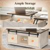Lifewit Farmhouse Double Lift Top Coffee Table with Sliding Barn Doors, Wood Square Center Table with Large Hidden Storage Space and Open Cabinet, for Living Room, Bedroom, Home Office, Rustic White