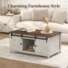 Lifewit Farmhouse Double Lift Top Coffee Table with Sliding Barn Doors, Wood Square Center Table with Large Hidden Storage Space and Open Cabinet, for Living Room, Bedroom, Home Office, Rustic White