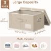 Lifewit Large Clothes Storage Bins with Lids, Fabric Foldable Storage Boxes with Handles, Decorative Closet Organizer, Stackable Cube Baskets Container for Bedroom, Office, 2 Packs, 34.5L Beige(3)