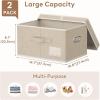 Lifewit Large Clothes Storage Bins with Lids, Fabric Foldable Storage Boxes with Handles, Decorative Closet Organizer, Stackable Cube Baskets Container for Bedroom, Office, 2 Packs, 34.5L Beige(2)