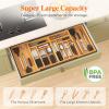 Lifewit Large Silverware Drawer Organizer, Expandable 21.4 to 36 Inches Wide, Bamboo Utensil Tray for Kitchen, Adjustable Flatware and Cutlery Holder for Spoons Forks Knives, 13 Compartments, Natural