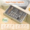 Lifewit Large Silverware Drawer Organizer, Expandable From 21 to 36 Inches, BPA Free Plastic Utensil Tray for Kitchen, Adjustable Flatware and Cutlery Holder for Spoons Forks Knives, Black(Gray)