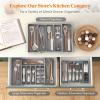 Lifewit Large Silverware Drawer Organizer, Expandable Utensil Tray for Kitchen, BPA Free Flatware and Cutlery Holder, Adjustable Plastic Storage for Spoons Forks Knives, Large, Black(Gray)