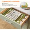 Lifewit Large Silverware Drawer Organizer, Plastic Cooking Utensil Tray for Kitchen, Expandable From 21 to 36 Inches, Adjustable Flatware Cutlery Spoon Fork Knife Spatula Gadgets Holder, Black(Green&White)