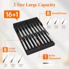 Lifewit Magnetic Drawer Knife Organizers Insert, Kitchen Plastic In Drawer Knife Block Slots for 16 Knives and 1 Sharpening Steel, Extra Large Steak Chefs Knives Holder Storage Sets, Gray(Black)