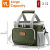 Lifewit Medium Lunch Bag Insulated Lunch Box Soft Cooler Cooling Tote for Adult Men Women, Dark Gray 12-Can (9L)(Gray & Green)