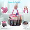 Lifewit Mesh Shower Caddy Freestanding Portable Shower Tote Bag for College Dorm, Bathroom, Gym, Travel, Quick Dry Hanging Organizer with 7 Storage Pockets for Toiletry Essentials, Medium,Black(Pink)