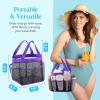Lifewit Mesh Shower Caddy Freestanding Portable Shower Tote Bag for College Dorm, Bathroom, Gym, Travel, Quick Dry Hanging Organizer with 7 Storage Pockets for Toiletry Essentials, Medium,Black(Purple)