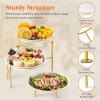 Lifewit Plastic 3 Tier Serving Tray Platter for Party Entertaining, 10″ × 10″ Large Dessert Table Display Set, White Reusable Round Dishes with Gold Metal Display Stand for Veggie, Fruit, Cookies(Gold)