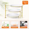 Lifewit Plastic 3 Tier Serving Tray Platter for Party Entertaining, 10″ × 10″ Large Dessert Table Display Set, White Reusable Round Dishes with Gold Metal Display Stand for Veggie, Fruit, Cookies(Gold)
