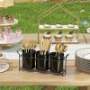 Lifewit Plastic Silverware Caddy with Metal Rack, Utensil Holder for Party, Cutlery Flatware Organizer for Kitchen Countertop, Forks Spoons Knives Storage for Picnic Camping Outdoor Buffet, White(Black)