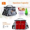 Lifewit Reusable Insulated Lunch Bag for Men, Lunch Box Women, Portable Cooler Freezable Soft Lunchbox Leakproof with Adjustable Shoulder Strap for Adult for Work Picnic or Travel, Black 9L(Flower)