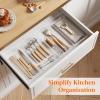 Lifewit Silverware Drawer Organizer, 5.75″ x 11.65″ Clear Utensil Tray for Kitchen Drawer, Stackable Plastic Flatware and Cutlery Storage Box Divider for Spoons Forks Knives Tools, 2 Pack(3)