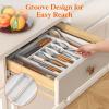 Lifewit Silverware Drawer Organizer Tray, Bamboo Cutlery Storage for Kitchen Drawer, 6 Compartment Flatware and Utensil Holder Divider for Spoons Forks Knives Tableware, Natural(White)