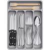 Lifewit Silverware Drawer Organizer Tray, Plastic Cutlery Storage for Kitchen Drawer, Flatware and Utensil Holder Divider for Spoons Forks Knives Tableware, 5 Compartment, Black(Gray)
