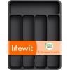 Lifewit Silverware Drawer Organizer Tray, Plastic Cutlery Storage for Kitchen Drawer, Flatware and Utensil Holder Divider for Spoons Forks Knives Tableware, 5 Compartment, Black(Black)