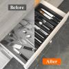 Lifewit Silverware Drawer Organizer and Utensil Organizer Set, Expandable Cooking Cutlery Tray for Kitchen, Adjustable Plastic Flatware Holder Storage Divider for Spoons Forks Knives, Large, Black(Black)