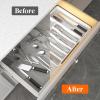 Lifewit Silverware Drawer Organizer and Utensil Organizer Set, Expandable Cooking Cutlery Tray for Kitchen, Adjustable Plastic Flatware Holder Storage Divider for Spoons Forks Knives, Large, Black(White)