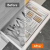 Lifewit Silverware Organizer for Kitchen Drawers, Expandable Utensil Tray with Removable Knife Block, Adjustable Cutlery and Flatware Holder, Plastic Spoon Forks Holder Storage Divider, Large, Black(White)
