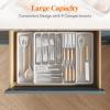 Lifewit Silverware Organizer for Kitchen Drawers, Expandable Utensil Tray with Removable Knife Block, Adjustable Cutlery and Flatware Holder, Plastic Spoon Forks Holder Storage Divider, Large, Black(White)