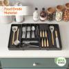 Lifewit Silverware Organizer for Kitchen Drawers, Expandable Utensil Tray with Removable Knife Block, Adjustable Cutlery and Flatware Holder, Plastic Spoon Forks Holder Storage Divider, Large, Black(Black)