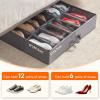 Lifewit Under Bed Shoe Storage Organizer Set of 2, 4.3 Inches Tall Low Profile Fabric Shoes Container Box with Clear Cover, Foldable Storage Bag with 2 Handles, Total Fits 24 Pairs of Shoes, Grey(Gray)