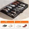 Lifewit Under Bed Shoe Storage Organizer Set of 2, 4.3 Inches Tall Low Profile Fabric Shoes Container Box with Clear Cover, Foldable Storage Bag with 2 Handles, Total Fits 24 Pairs of Shoes, Grey(Black)