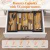 Lifewit Utensil Drawer Organizer, Expendable Cooking Silverware Tray for Kitchen Drawer, Bamboo Adjustable Cutlery Flatware Holder, Spatula Tools and Gadgets Storage Divider, 3 Compartments, Natural(Natural & Black)